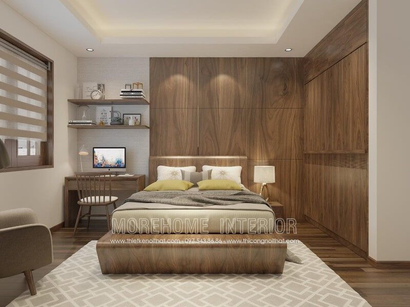 Thiết kế nội thất giường ngủ gỗ óc chó nhập khẩu cho chung cư cao cấp